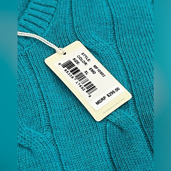 NWT Peter Millar XL 100% Cashmere Cable Knit Teal Super Soft Crewneck Sweater - Picture 5 of 13
